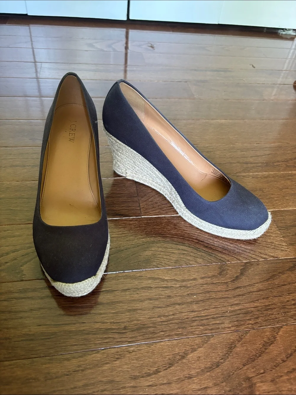 J. Crew Navy Canvas Espadrille Wedges with Jute Platform